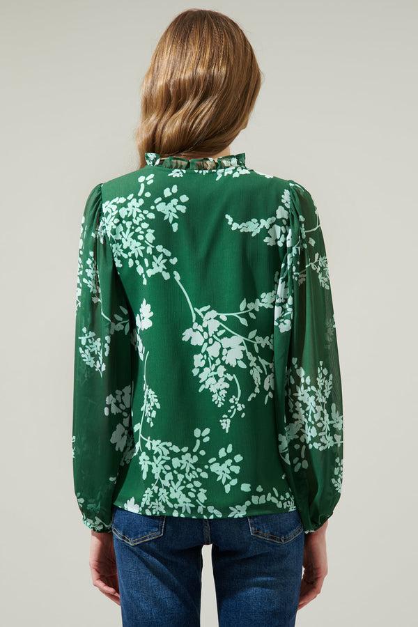 Sugarlips Monterey Floral Hathaway Split Neck Long Sleeve Blouse