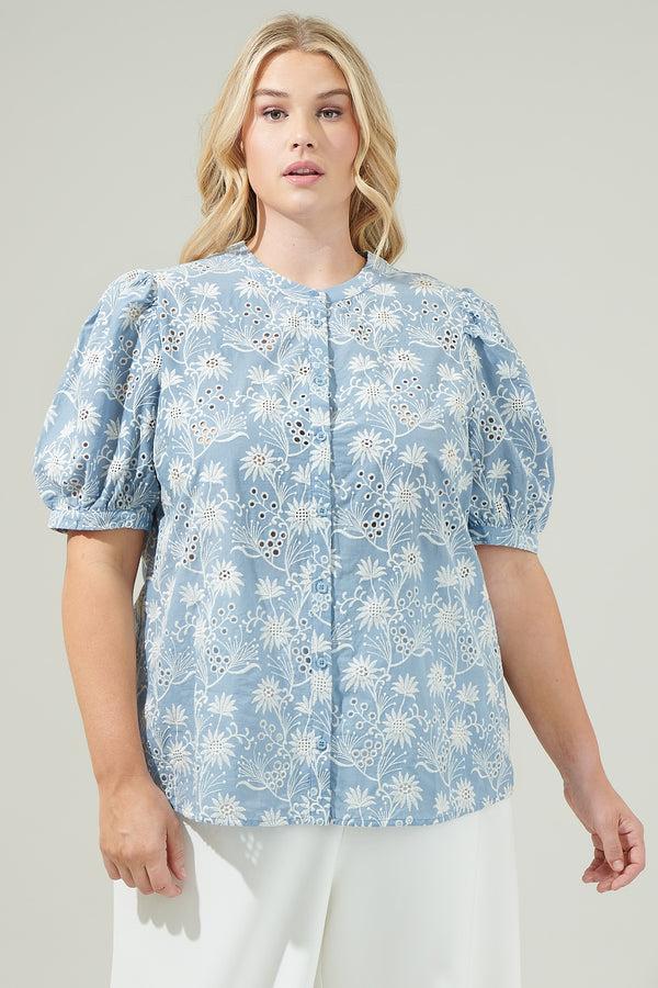Sugarlips Moonflower Eyelet Button Down Blouse Curve