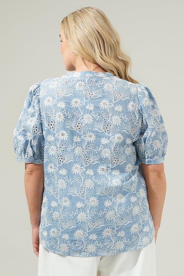 Sugarlips Moonflower Eyelet Button Down Blouse Curve