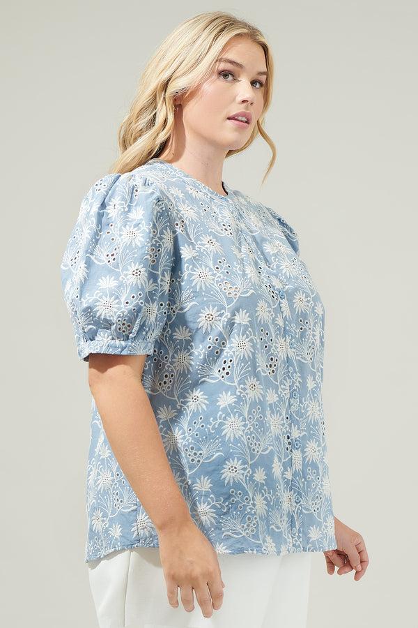 Sugarlips Moonflower Eyelet Button Down Blouse Curve