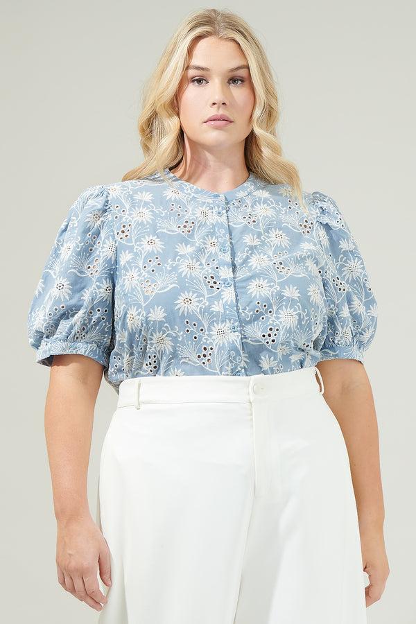sugarlips Moonflower Eyelet Button Down Blouse Curve