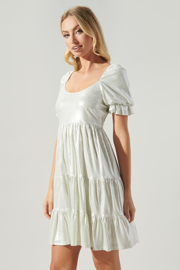 Sugarlips Moonshine Foil Rib Knit Tiered Mini Dress