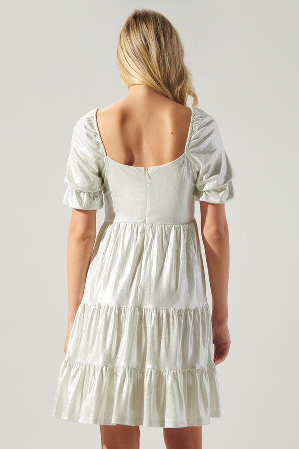 Sugarlips Moonshine Foil Rib Knit Tiered Mini Dress