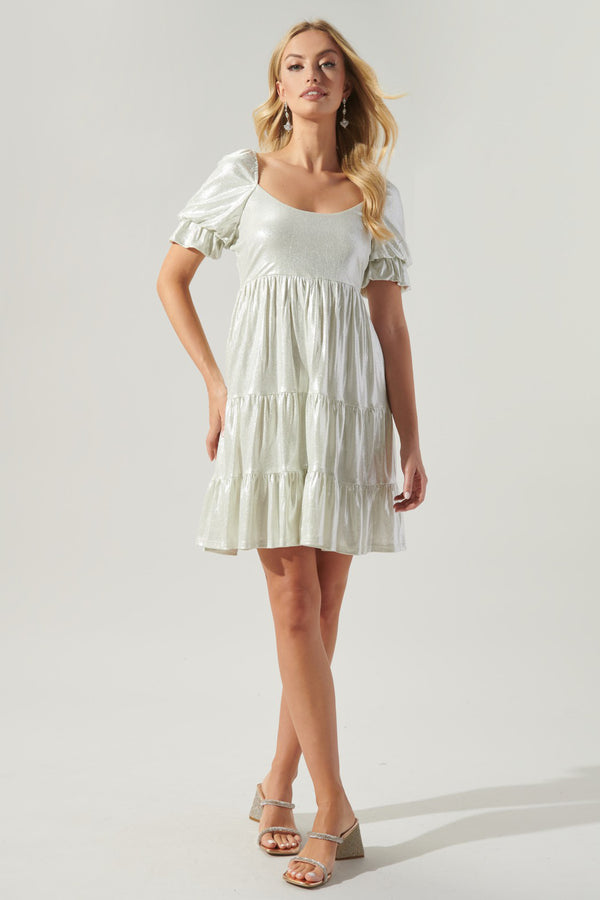 Sugarlips Moonshine Foil Rib Knit Tiered Mini Dress