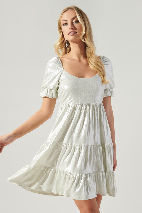 sugarlips Moonshine Foil Rib Knit Tiered Mini Dress