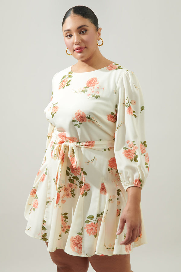 Sugarlips Morning Blush Floral Collins Godet Mini Dress Curve