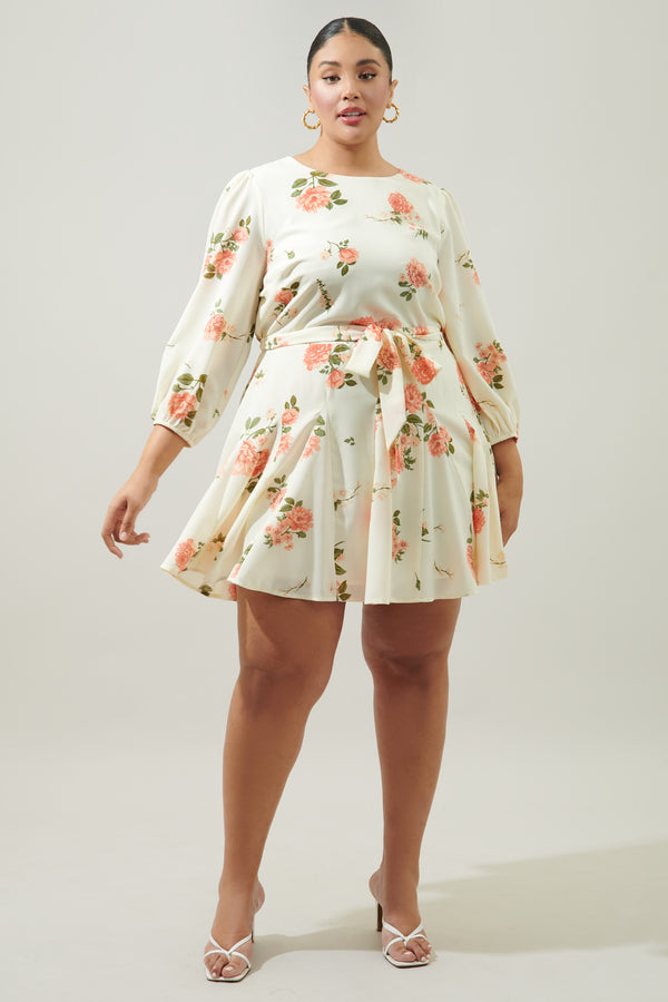 Sugarlips Morning Blush Floral Collins Godet Mini Dress Curve