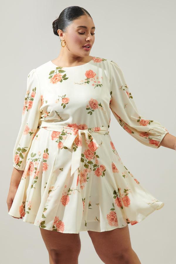 sugarlips Morning Blush Floral Collins Godet Mini Dress Curve