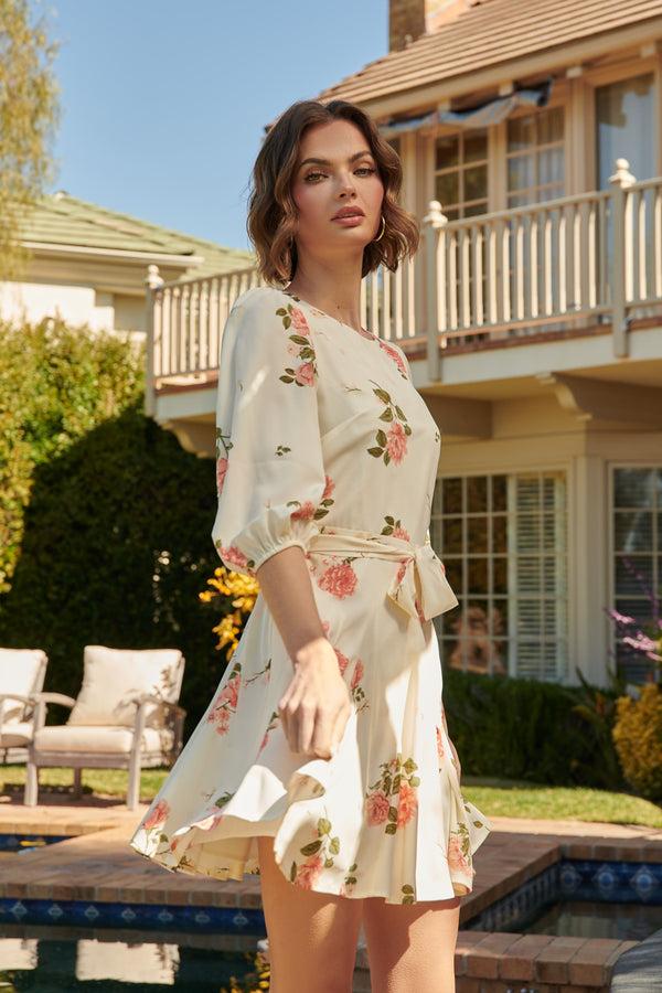 sugarlips Morning Blush Floral Collins Godet Mini Dress