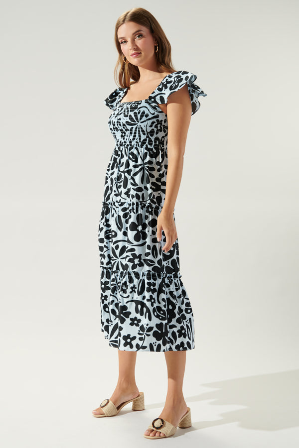 Sugarlips Morning Tropics Lou Smocked Tiered Midi Dress