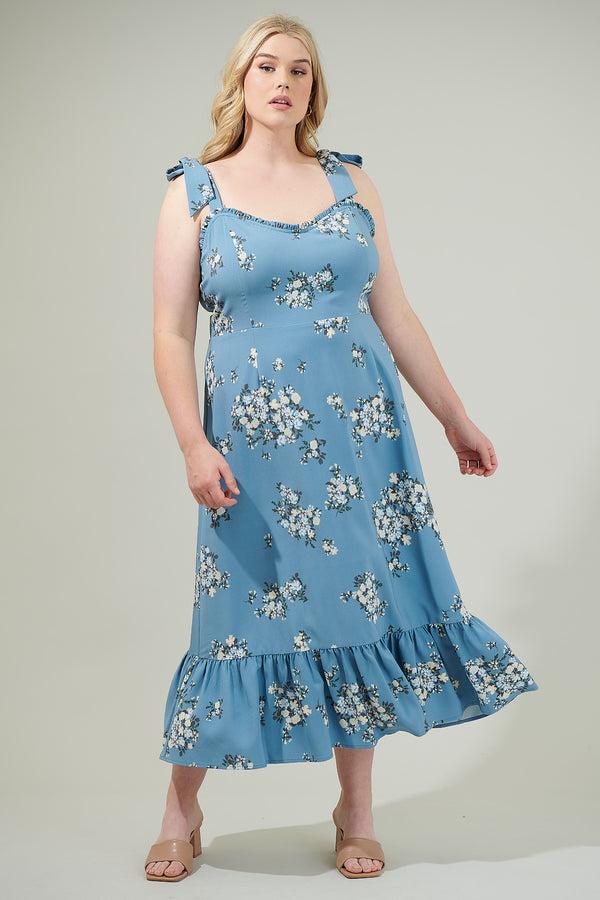 sugarlips Moxie Floral Baker Tie Strap Midi Dress Curve