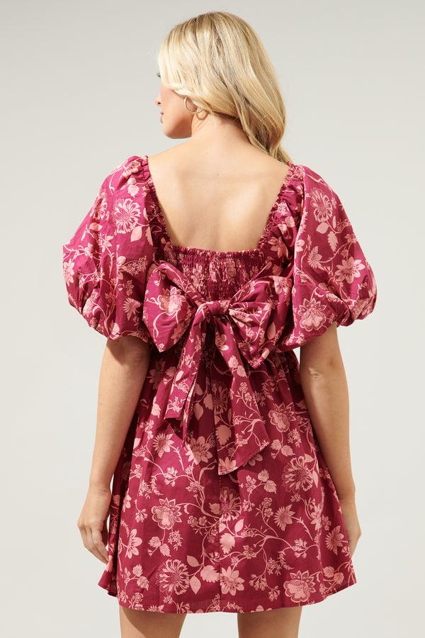 sugarlips Mulberry Floral Marion Puff Sleeve Babydoll Mini Dress