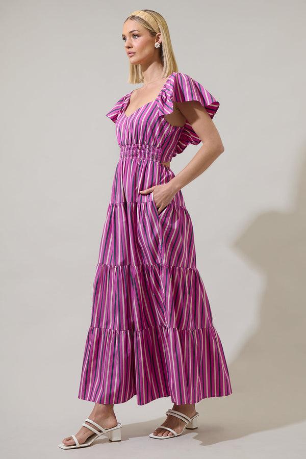 Sugarlips Mursy Striped Nala Tiered Smocked Maxi Dress