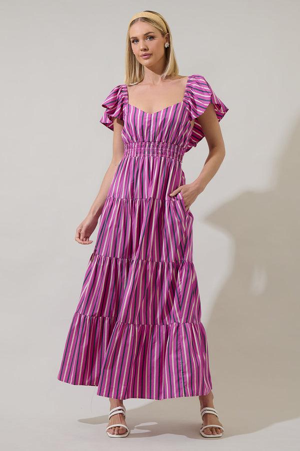 sugarlips Mursy Striped Nala Tiered Smocked Maxi Dress