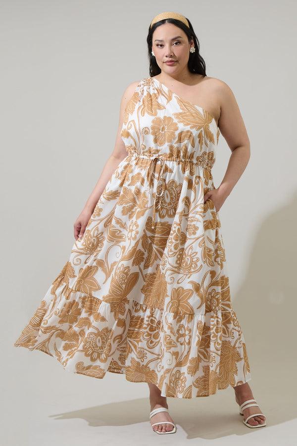 sugarlips Nadya Floral Elya One Shoulder Maxi Dress Curve