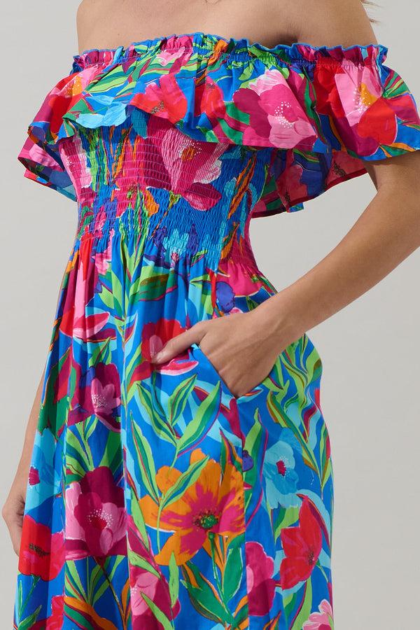 Sugarlips Naima Floral Off The Shoulder Smocked Midi Dress