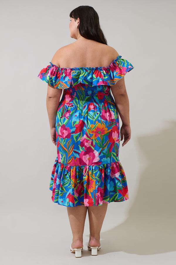 Sugarlips Naima Floral Off The Shoulder Smocked Midi Dress Curve