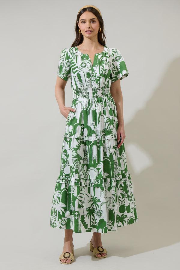 Sugarlips Nala City Palmer Poplin Tiered Maxi Dress