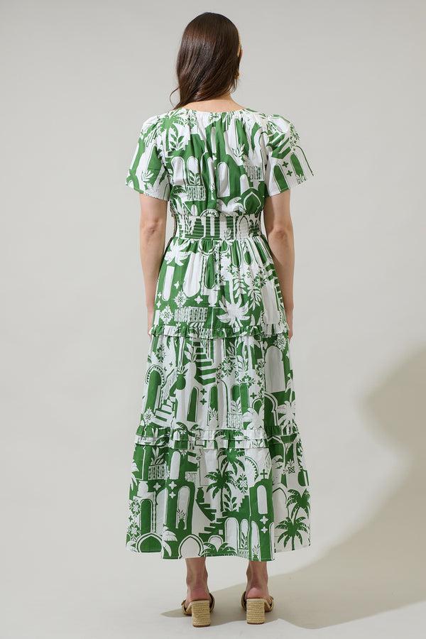 Sugarlips Nala City Palmer Poplin Tiered Maxi Dress