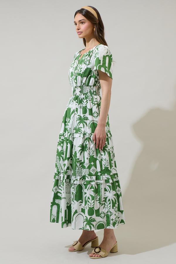 Sugarlips Nala City Palmer Poplin Tiered Maxi Dress