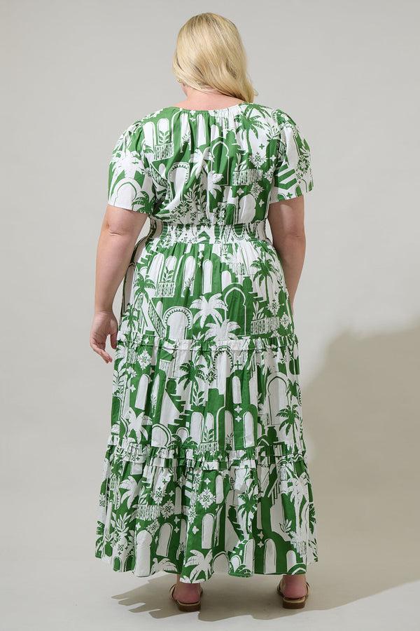 Sugarlips Nala City Palmer Poplin Tiered Maxi Dress Curve