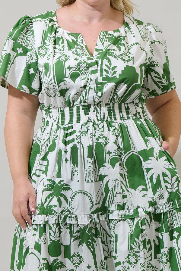 Sugarlips Nala City Palmer Poplin Tiered Maxi Dress Curve
