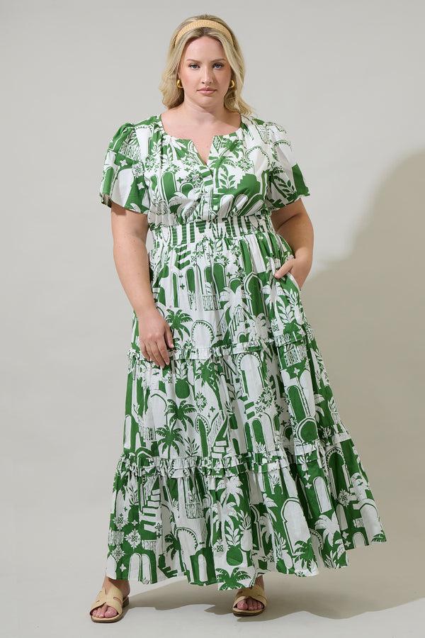 sugarlips Nala City Palmer Poplin Tiered Maxi Dress Curve