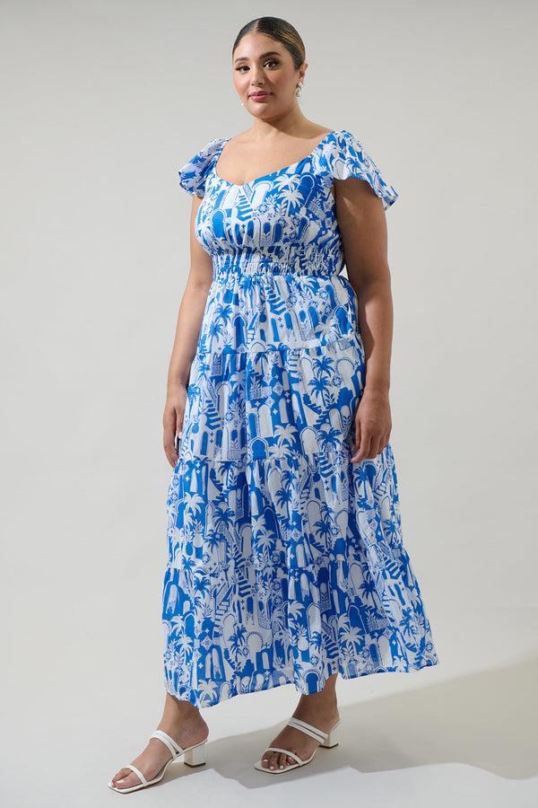 Sugarlips Nala Tiered Smocked Cotton Voile Maxi Dress Curve