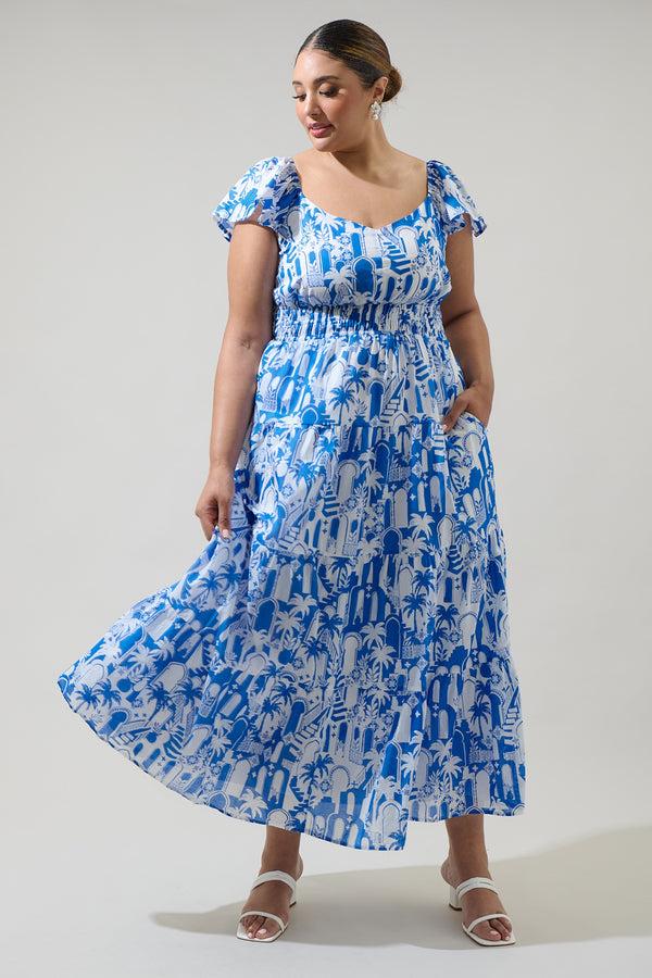 Sugarlips Nala Tiered Smocked Cotton Voile Maxi Dress Curve