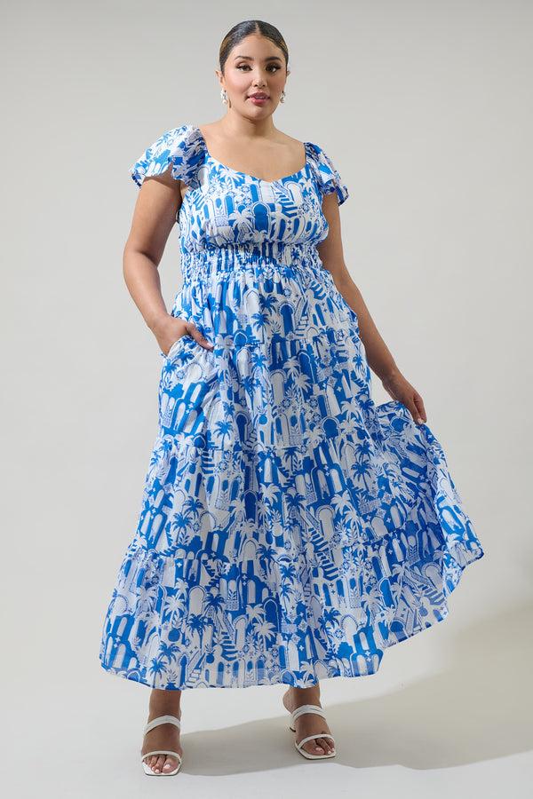 sugarlips Nala Tiered Smocked Cotton Voile Maxi Dress Curve
