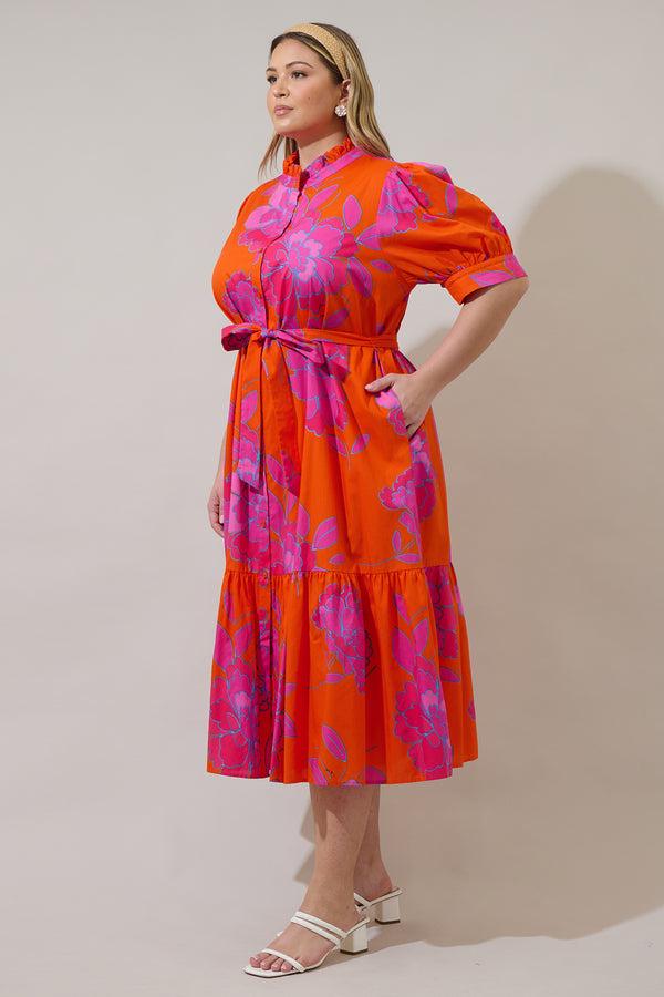 Sugarlips Nalani Floral Giles Button Up Midi Dress Curve