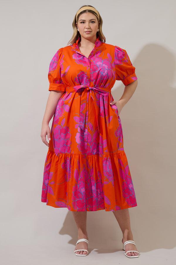sugarlips Nalani Floral Giles Button Up Midi Dress Curve