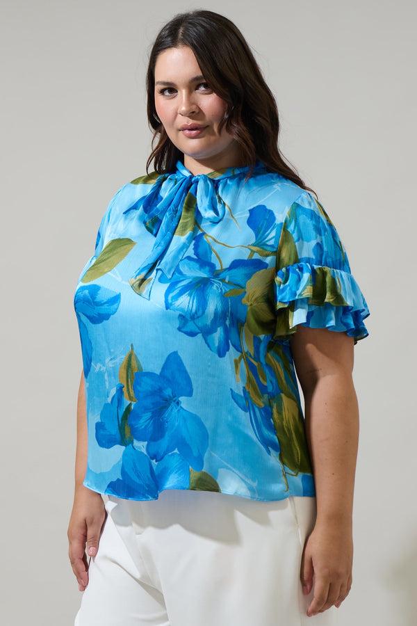 Sugarlips Neiva Floral Tie Neck Bianca Blouse Curve