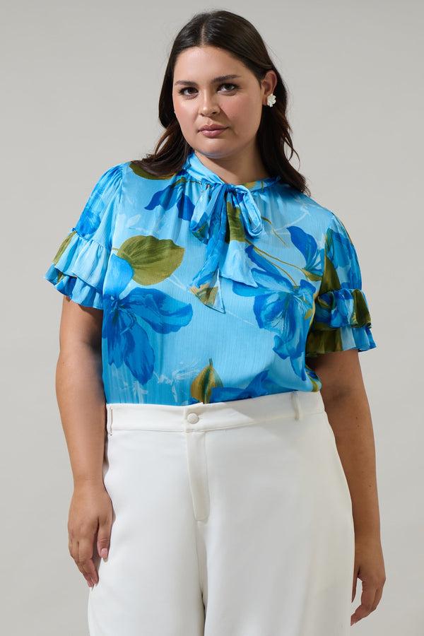 sugarlips Neiva Floral Tie Neck Bianca Blouse Curve