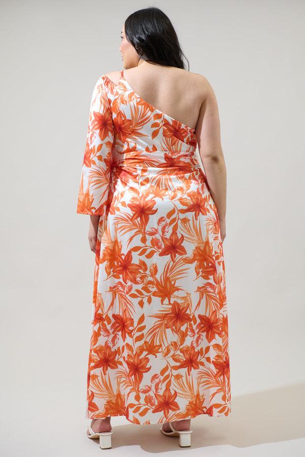 Sugarlips Nerola Floral One Shoulder Maxi Dress Curve