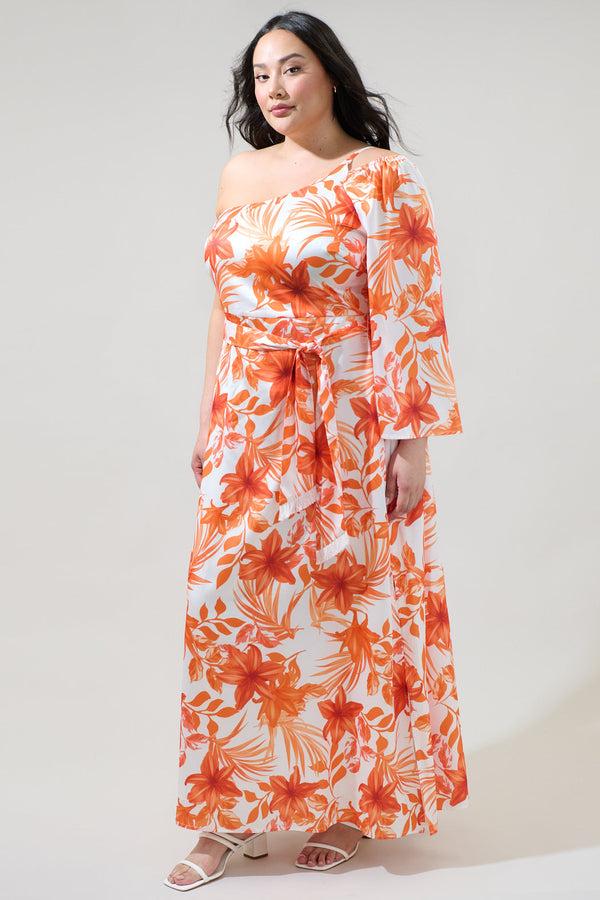Sugarlips Nerola Floral One Shoulder Maxi Dress Curve