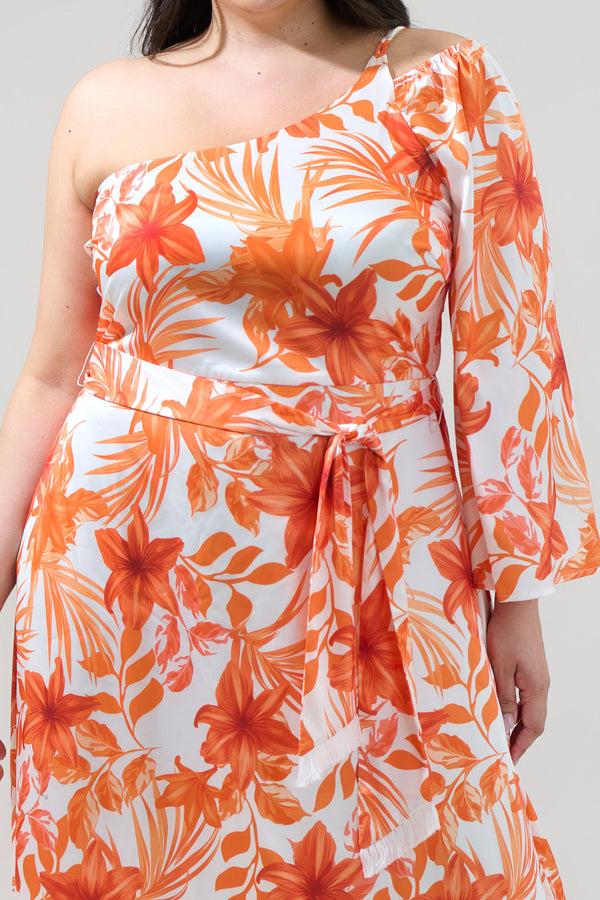 Sugarlips Nerola Floral One Shoulder Maxi Dress Curve