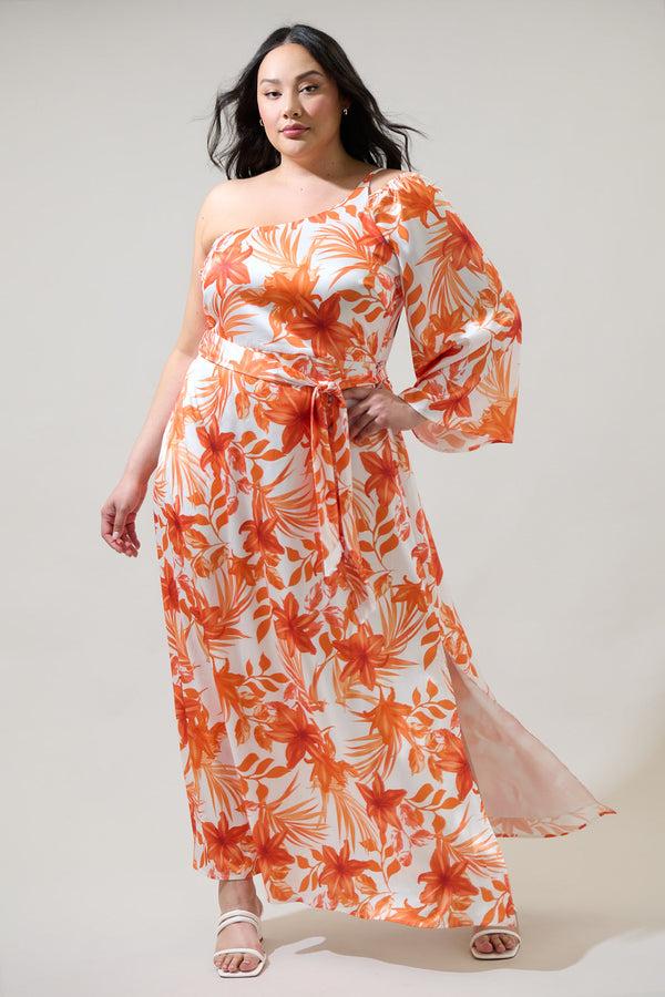 sugarlips Nerola Floral One Shoulder Maxi Dress Curve