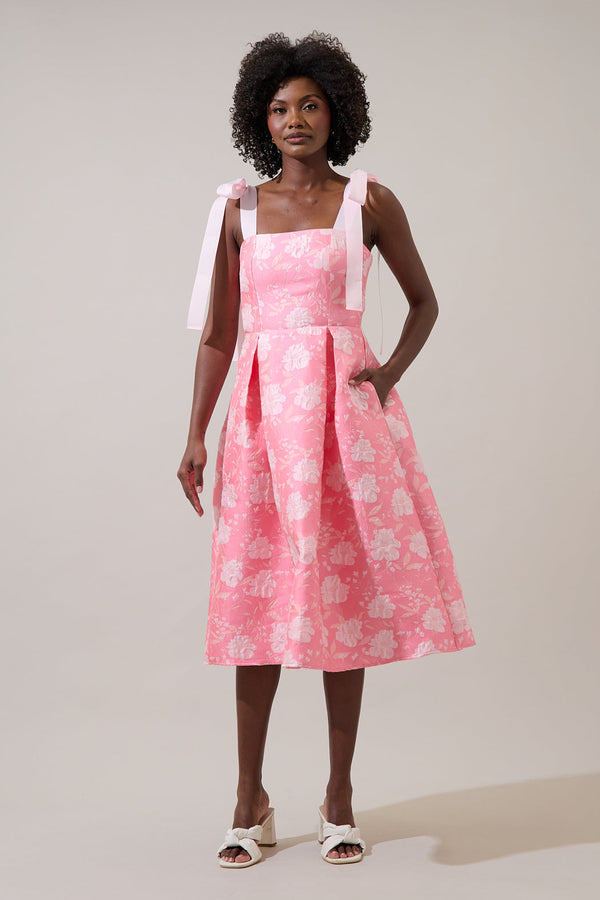 Sugarlips Nicole Jacquard Floral Dina Pleated Midi Dress