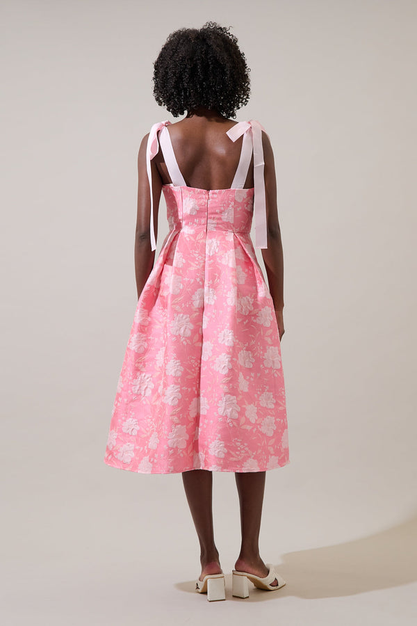 Sugarlips Nicole Jacquard Floral Dina Pleated Midi Dress