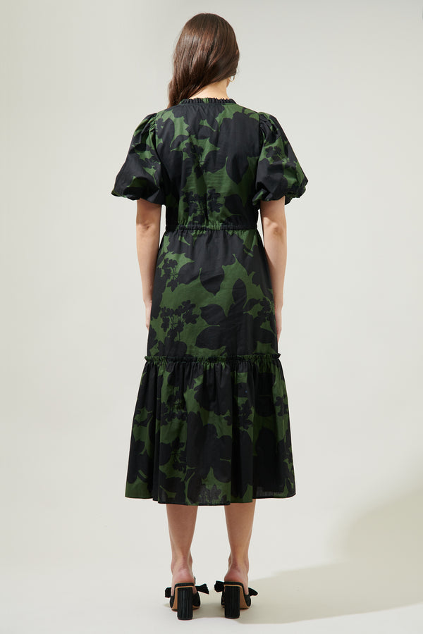 Sugarlips Night Moss Ginny Bubble Sleeve Midi Dress