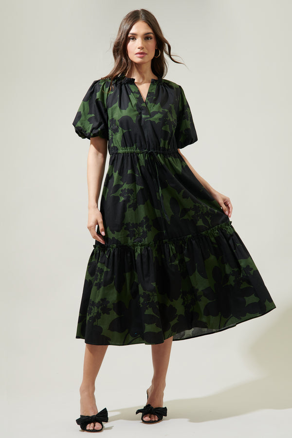 Sugarlips Night Moss Ginny Bubble Sleeve Midi Dress