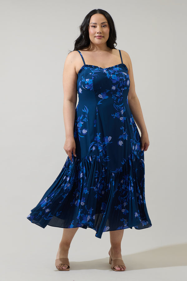 sugarlips Niva Floral Hendra Pleated Midi Dress Curve