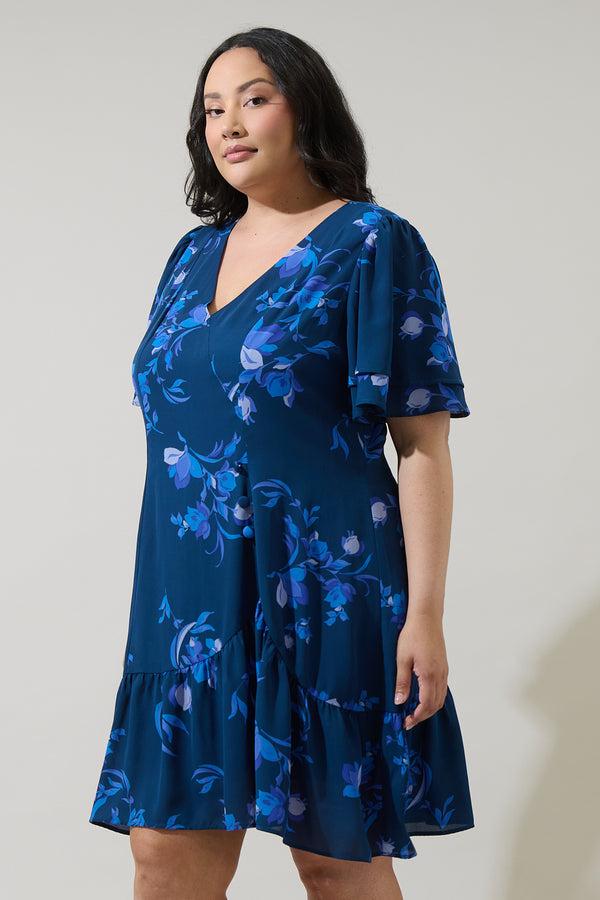 Sugarlips Niva Floral Rivane Button Mini Dress Curve