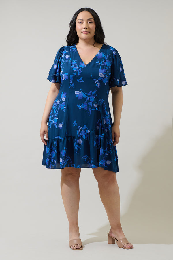 Sugarlips Niva Floral Rivane Button Mini Dress Curve