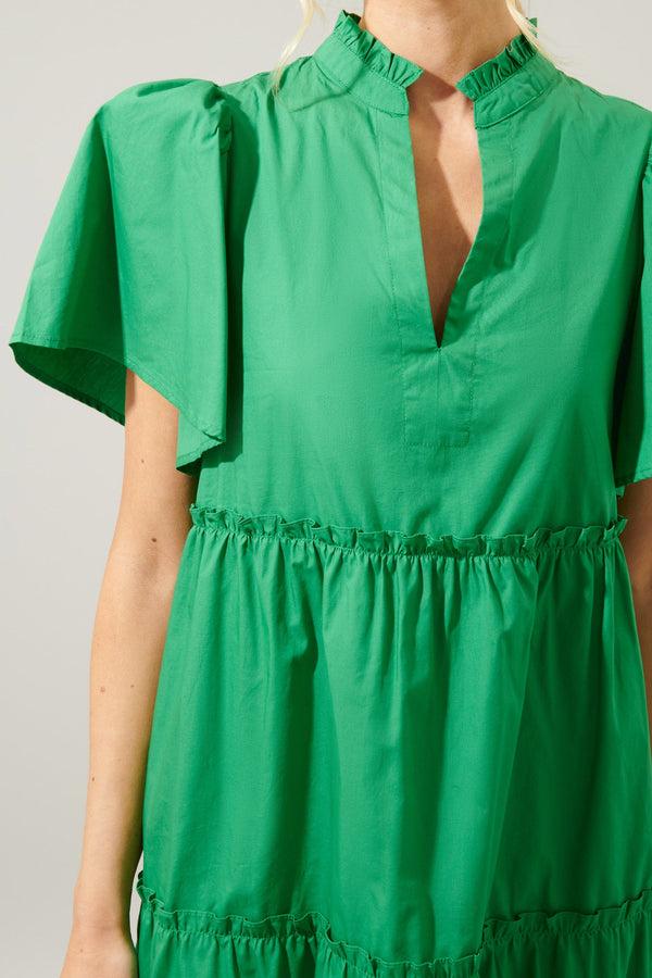Sugarlips Noelle Split Neck Poplin Tiered Midi Dress