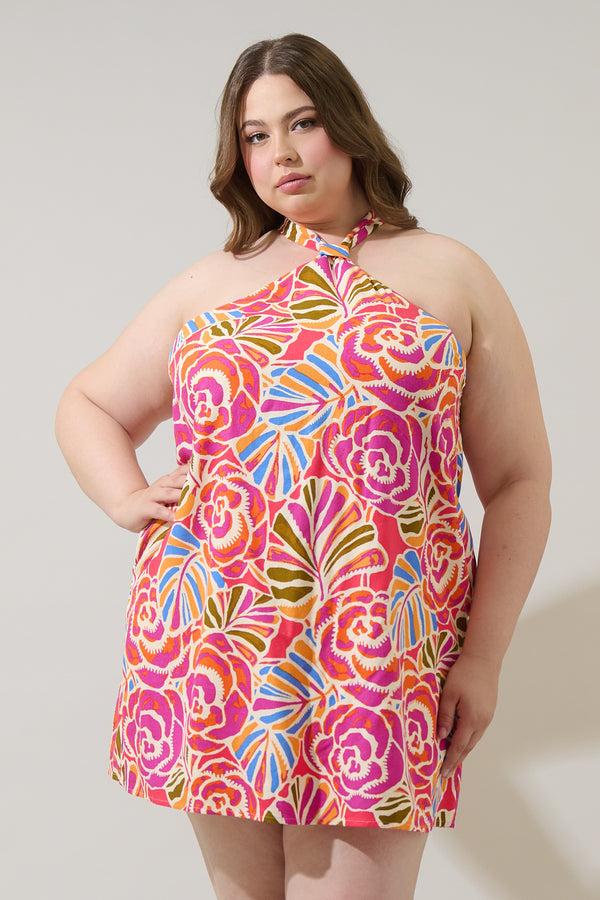 sugarlips Nomi Floral Amory Halter Mini Dress Curve