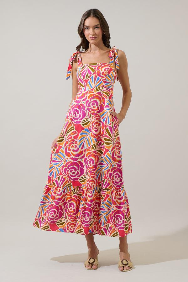 Sugarlips Nomi Floral Hendy Shoulder Tie Maxi Dress