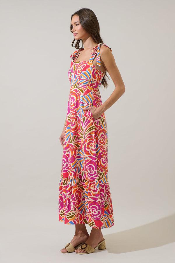 Sugarlips Nomi Floral Hendy Shoulder Tie Maxi Dress