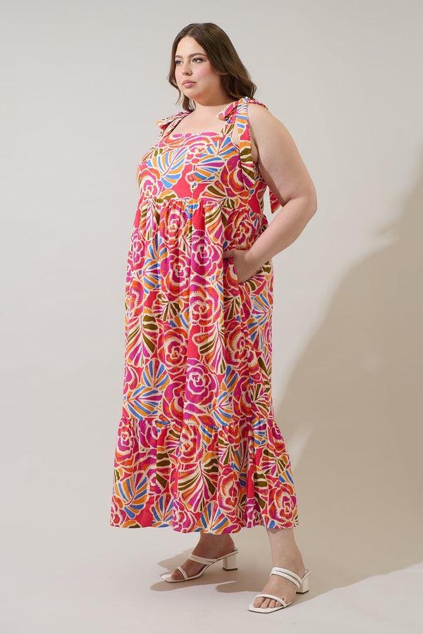 Sugarlips Nomi Floral Hendy Shoulder Tie Maxi Dress Curve